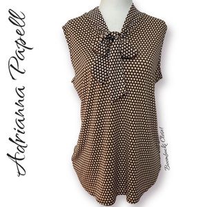 NWOT Adrianna Papell Tie Neck sleeveless geometric print Blouse Size M